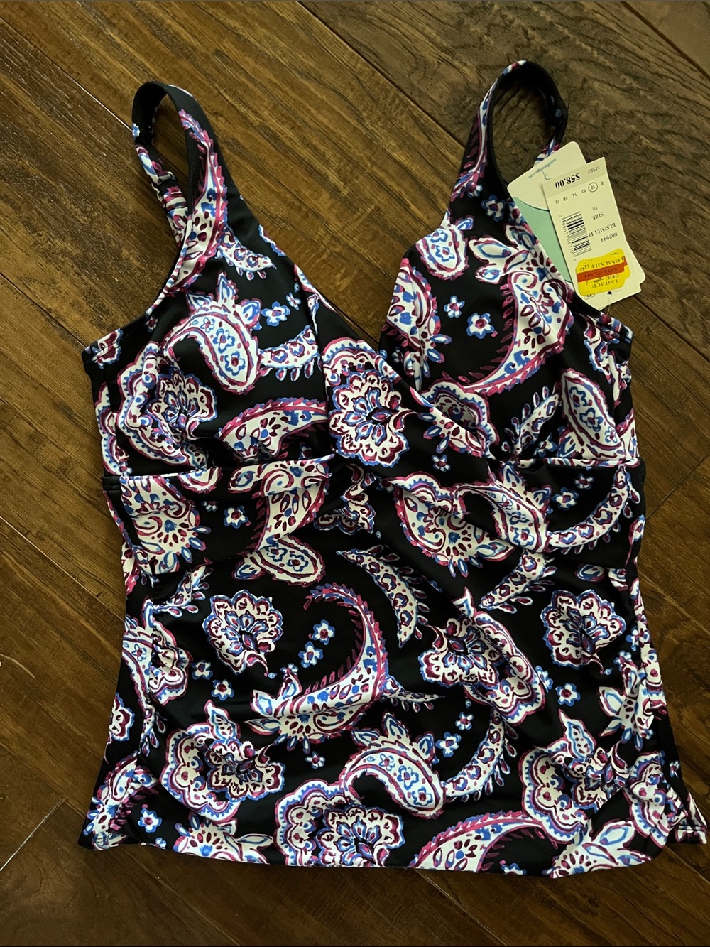 Swim Solutions Women's Black Paisley Camisole Tankini Top Size 10